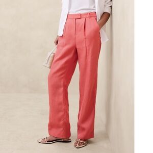 New NWT Banana Republic Lina Straight Linen Pants size 10 Coral Retail $130